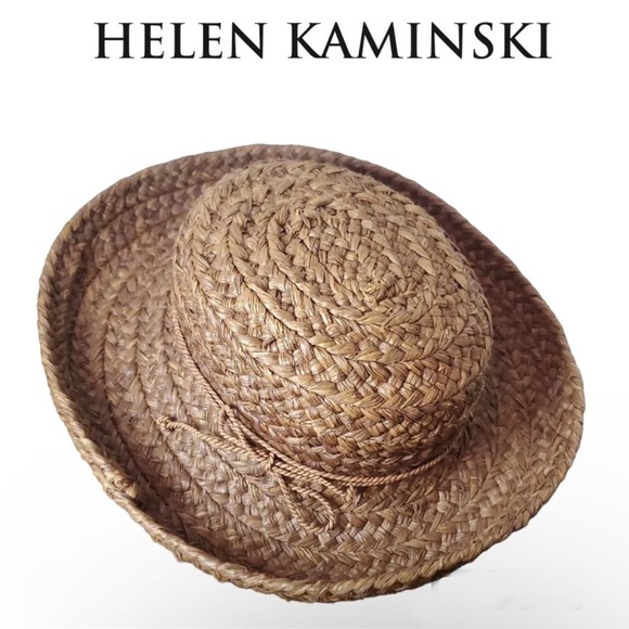 🏝️👒 Helen Kaminski Vintage Australian Rolled Brim Chocolate Brown Raffia Hat - Picture 5 of 8